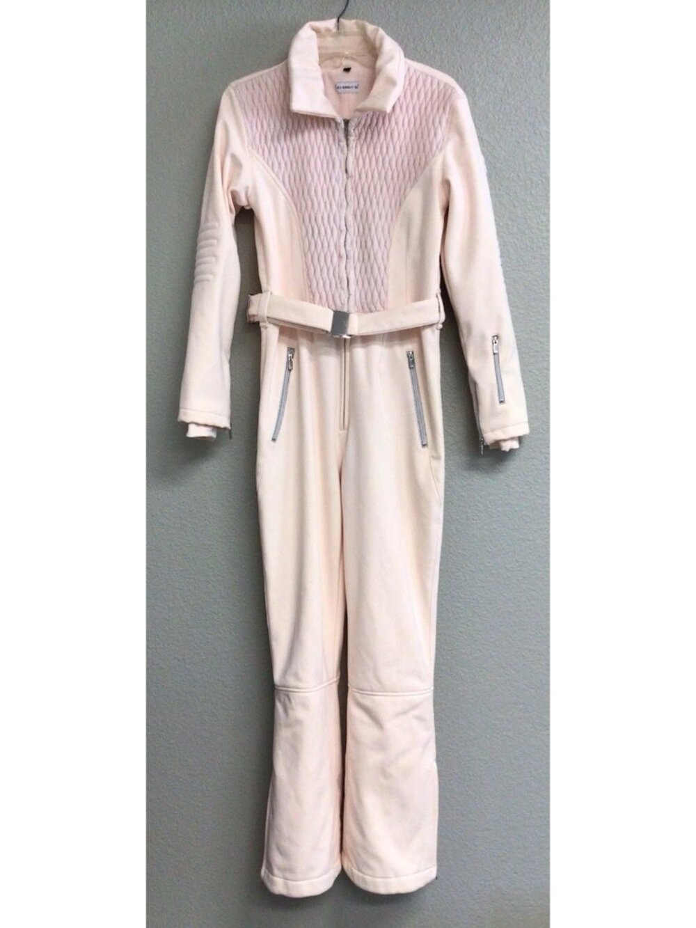 My Sunday Ski Suit Pink Women’s Size Large One Piece Silver Zippers Flaw